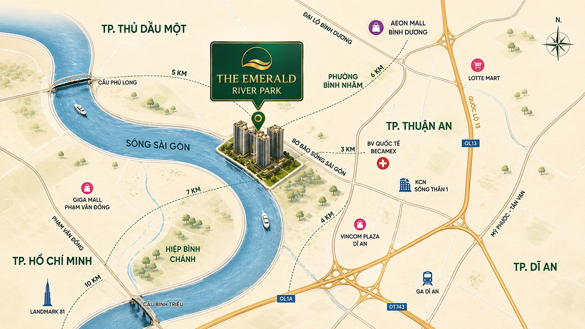 Bản đồ kết nối vùng & lộ trình đến The Emerald River Park